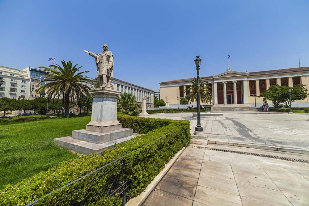 statue in a square in Greece