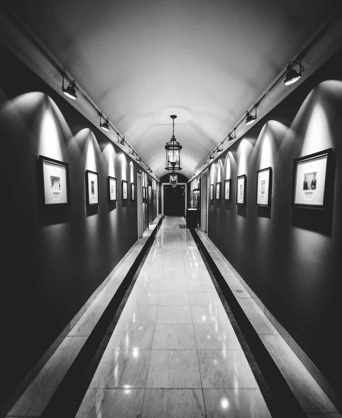 Marble-floored corridor at Hotel Palacio, Estoril