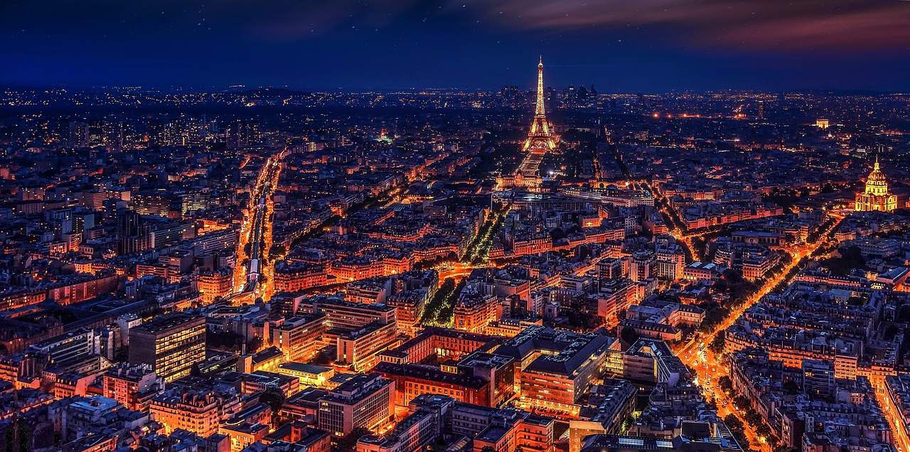 aerial view of paris at night