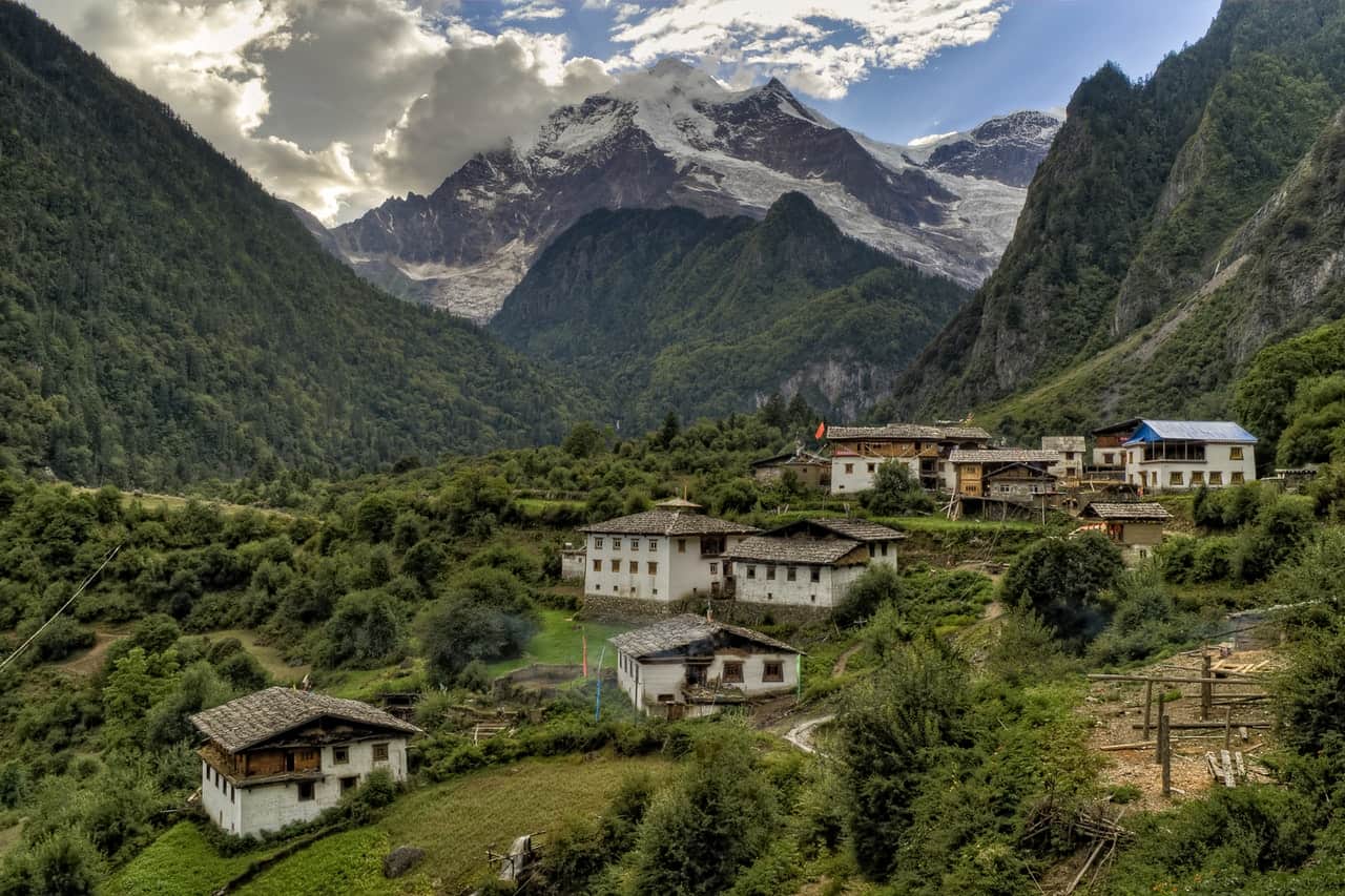 aerial view of dwellings in the himalayas