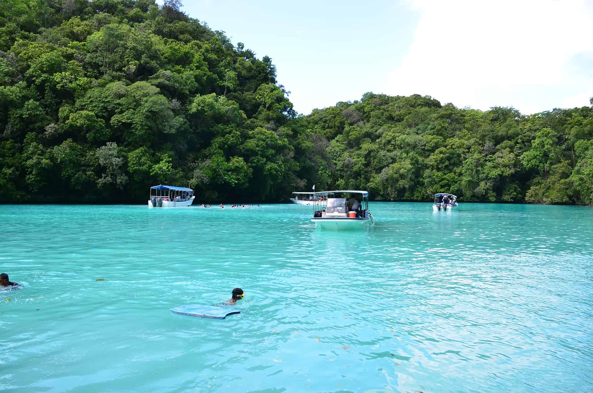 people swimming in the beautiful blue waters