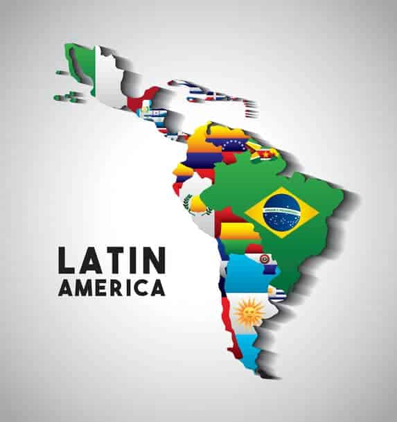 a map with all the flags of latin America