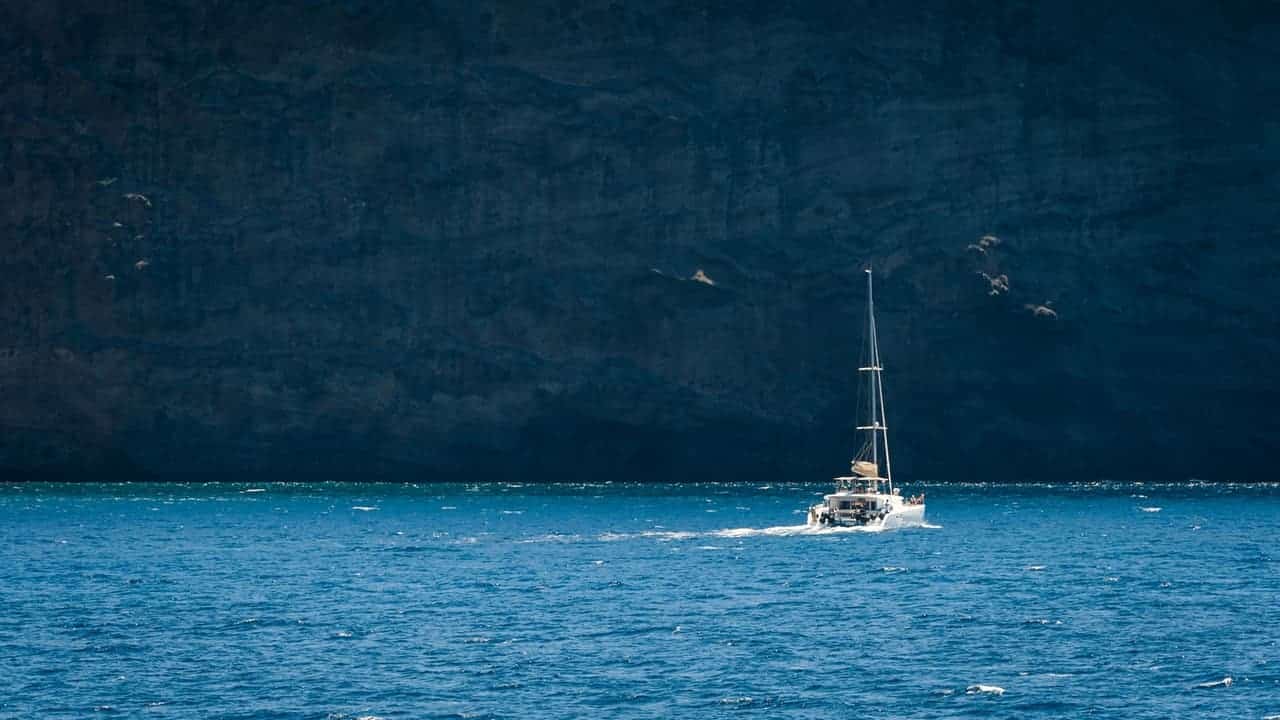 a boat on the blue sea