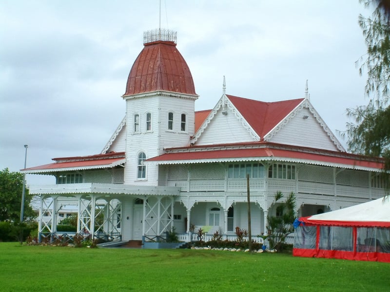 white old house with red roof, Royal Palace Tonga