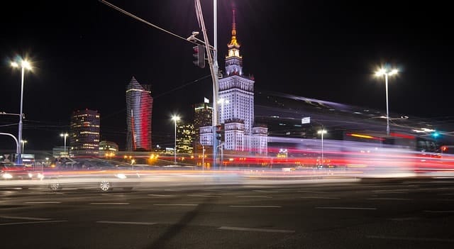 Warsaw Poland at night