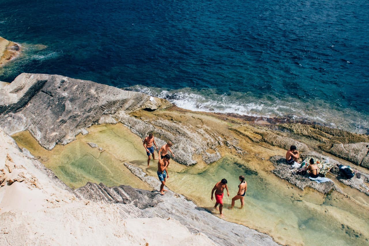 aerial view of people on the shores