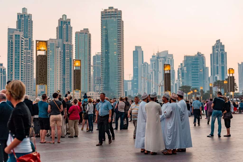 gathering of people downtown Dubai
