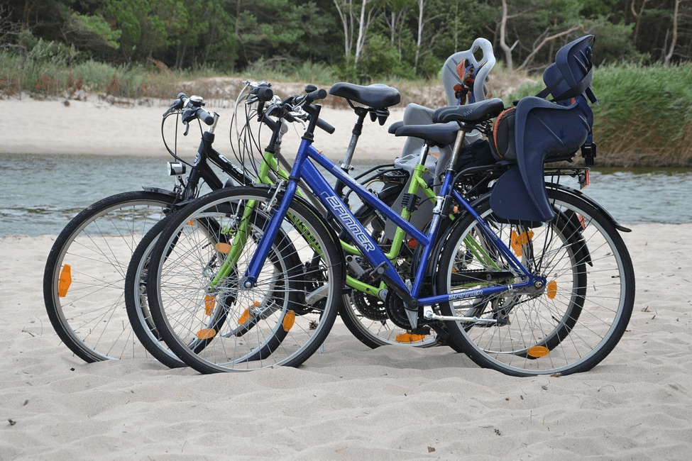 several bikes on the beach