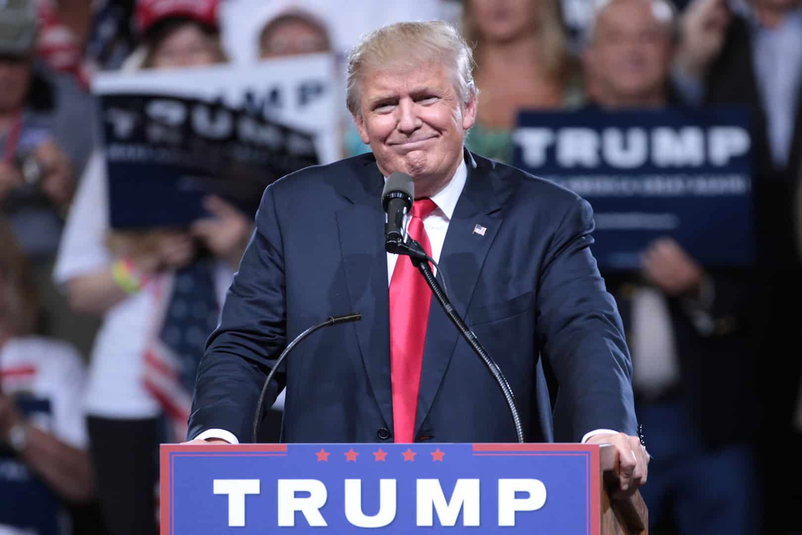 Donald Trump behind a podium