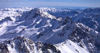 flying over snow capped Andes