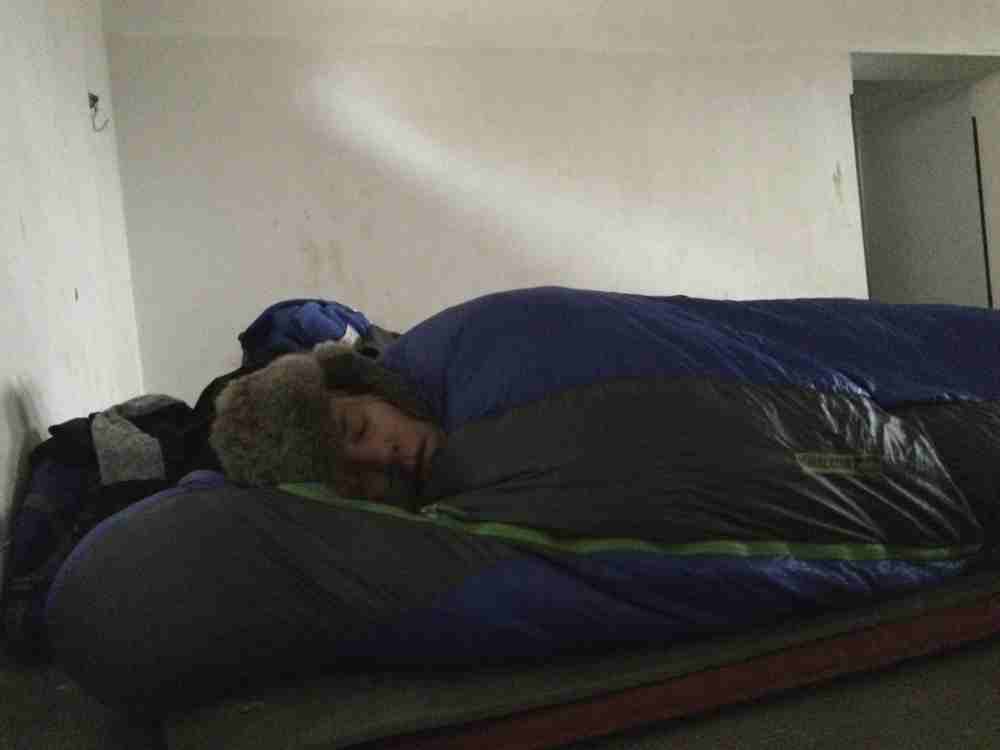 Carol fast asleep, hat and all