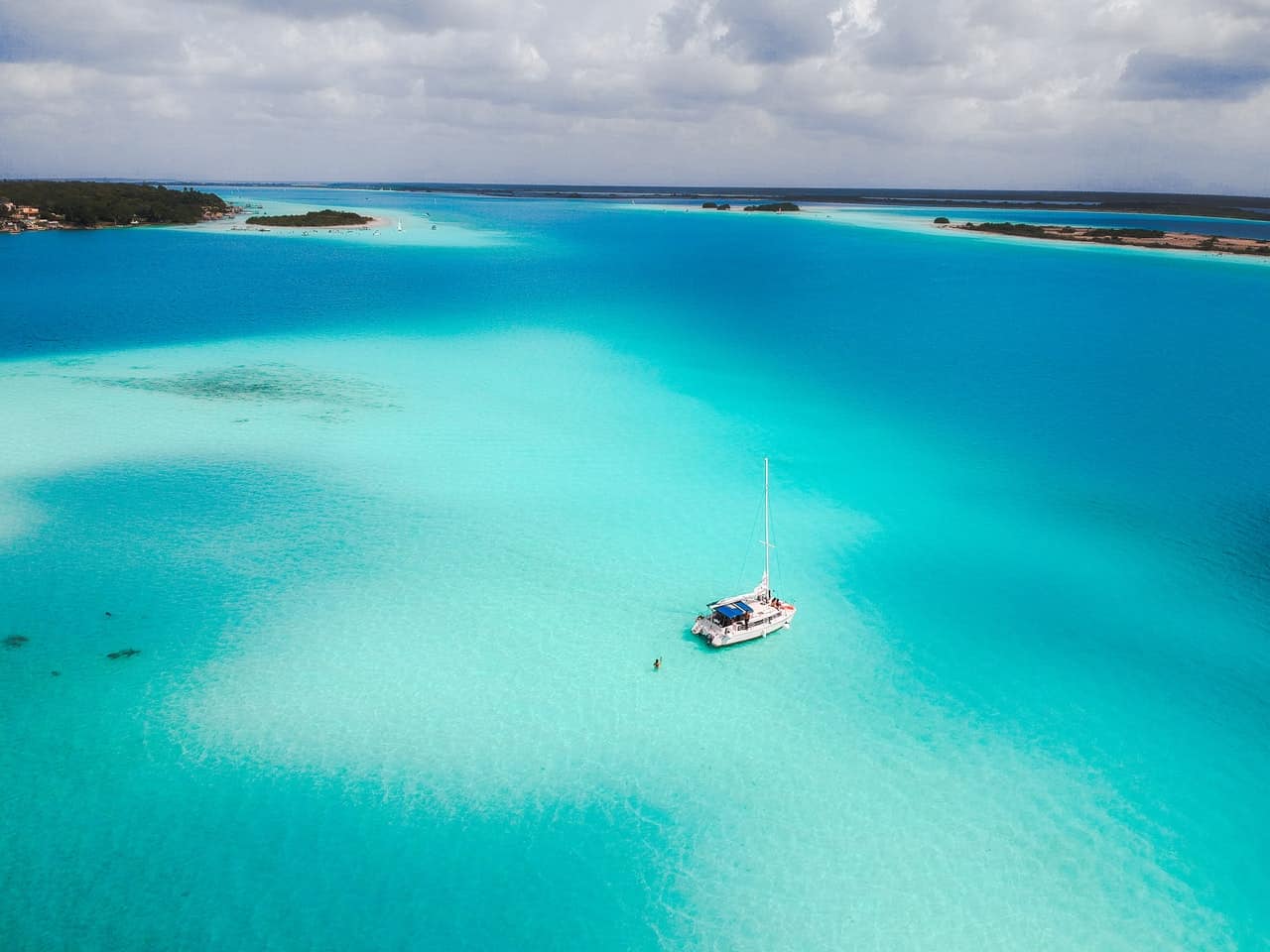 aerial view of a lone boat on the sea