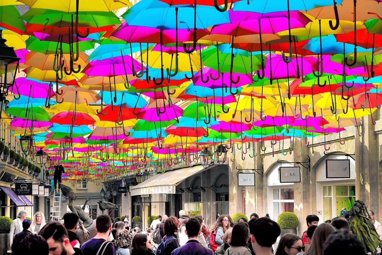 Colorful umbrellas in France