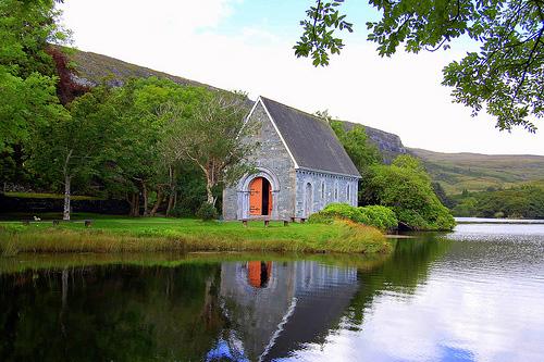 small chapel on a river in Ireland