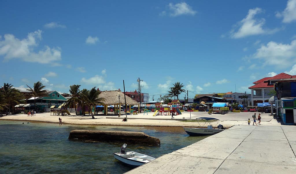 view of a port under a beautiful blue sky