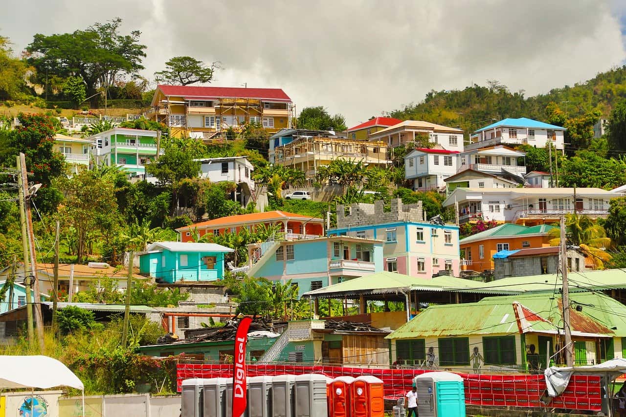 Houses on the hillside in Dominica