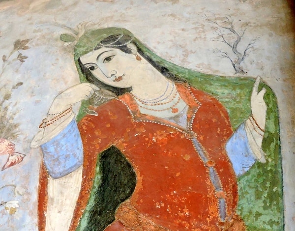Fresco of a Persian woman, Ali Qapu Palace, Isfahan, early 1600s.