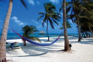 San Pedro beach with hammock between two trees