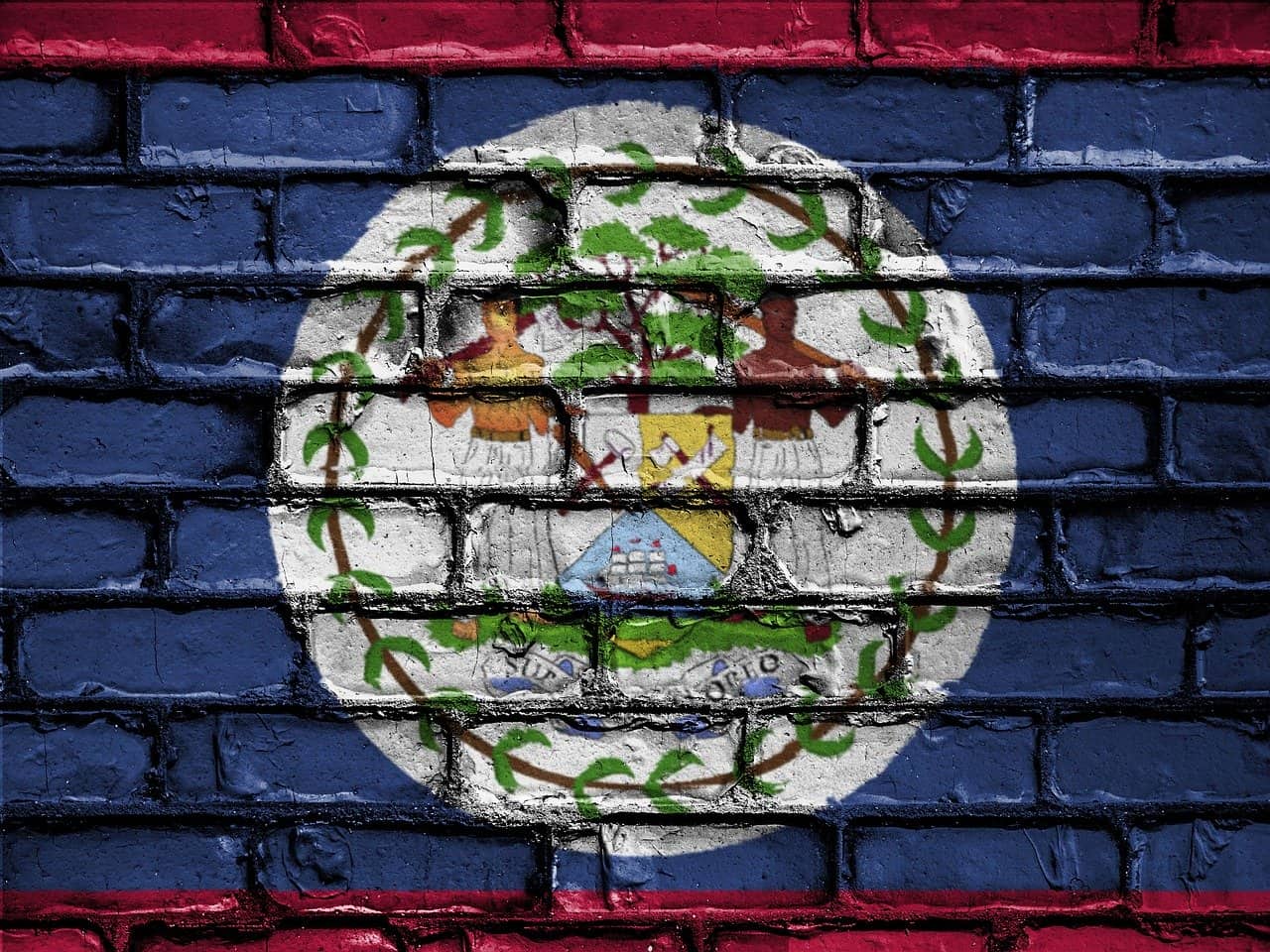 Belize Flag Painted On A Brick Wall