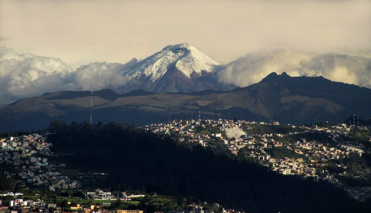 Volcano view from city in Ecuador