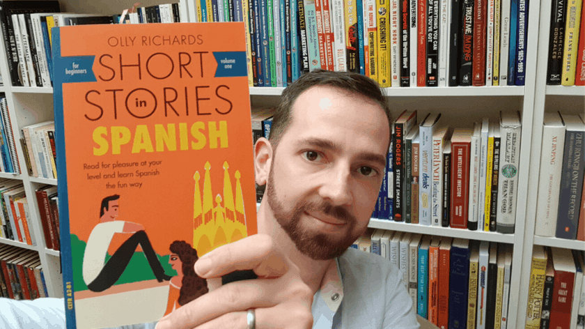 Olly Richards Short Stories In Spanish Book Held Up By Mikkel Thorup