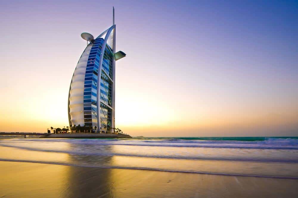 view of a beautiful, high building by the beach