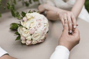 bridal flowers and ring