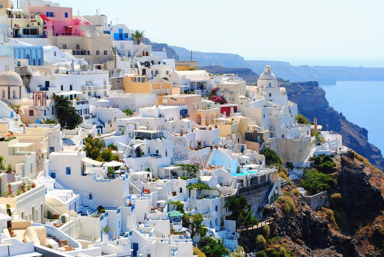 Santorini Greece, hillside homes