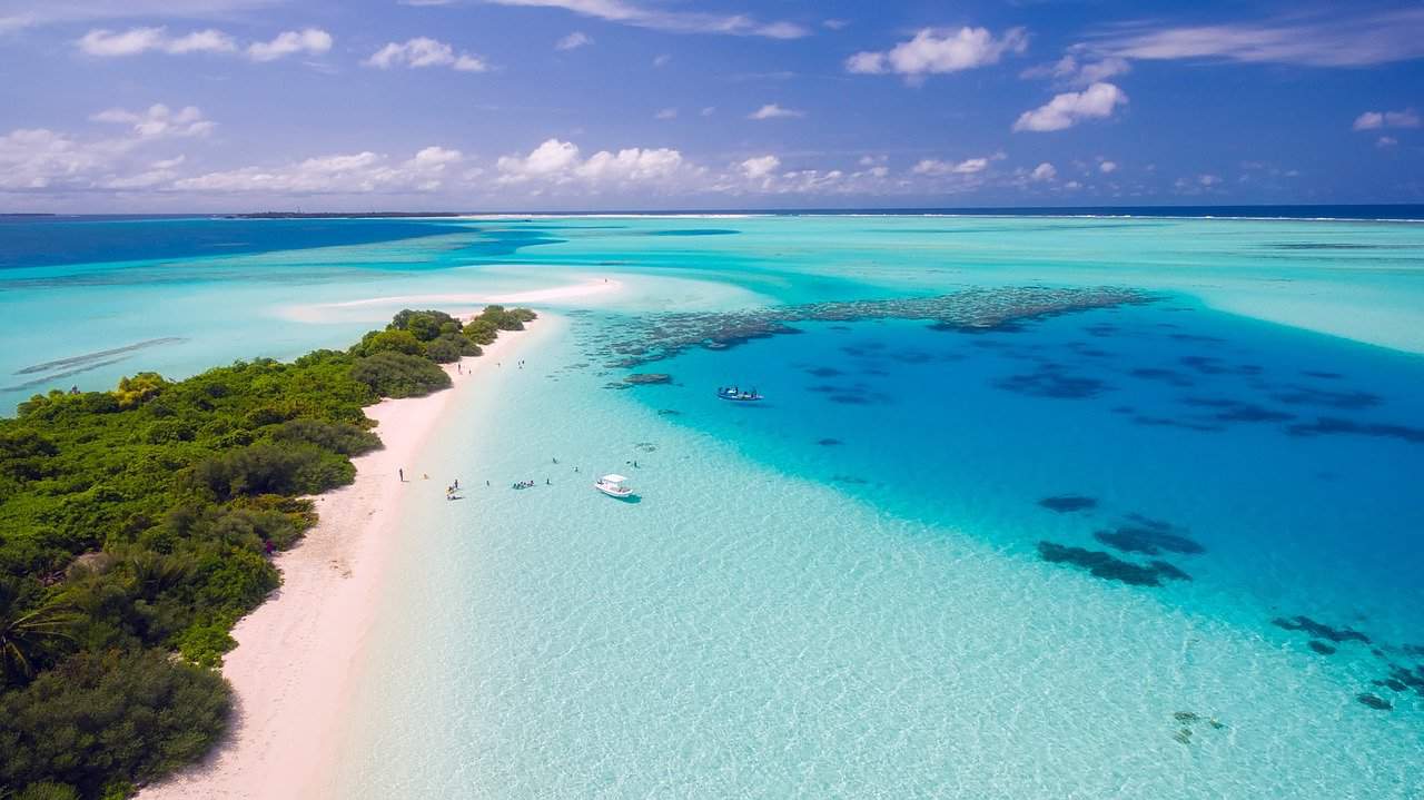 Aerial view of the sea in Maldives