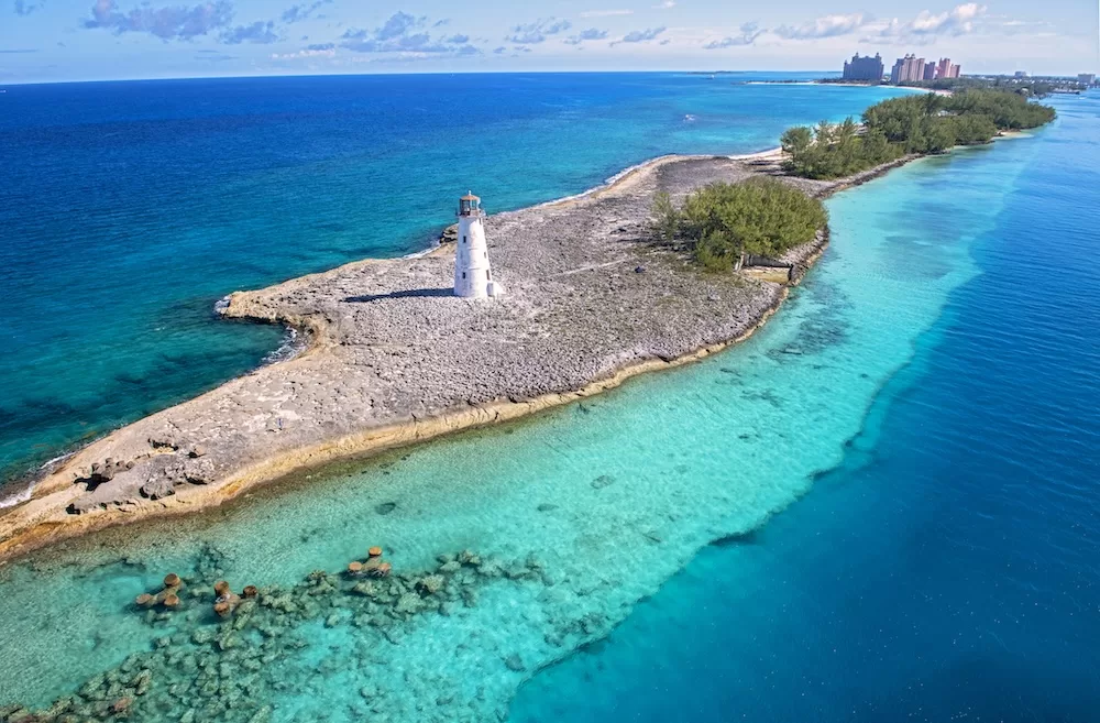 Nassau port lighthouse, Paradise Island, The Bahamas.