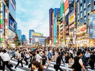 A typical crosswalk in Tokyo.