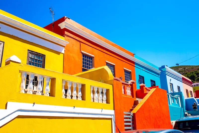 The brightly colored houses in the Bo-Kaap neighborhood of Cape Town.