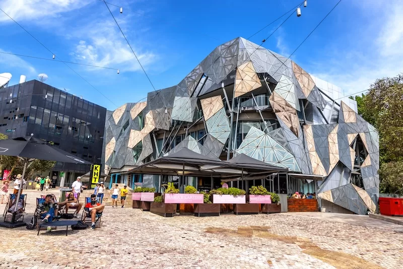Federation Square in Melbourne, a modern cultural city centre and hub for the arts.