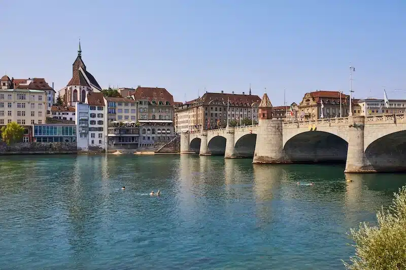 Rhine embankment in Basel, Switzerland