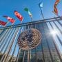 Onu building with flags under a blue sky in New York