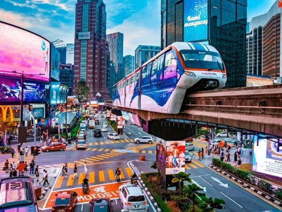 The Kuala Lumpur Monorail glides above Bukit Bintang’s lively streets; proof that Malaysia’s energy and infrastructure rival any world capital.
