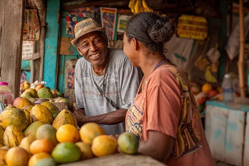At a market stall in Belize, a simple chat turns into laughter. Kriol carries warmth and belonging across every conversation.