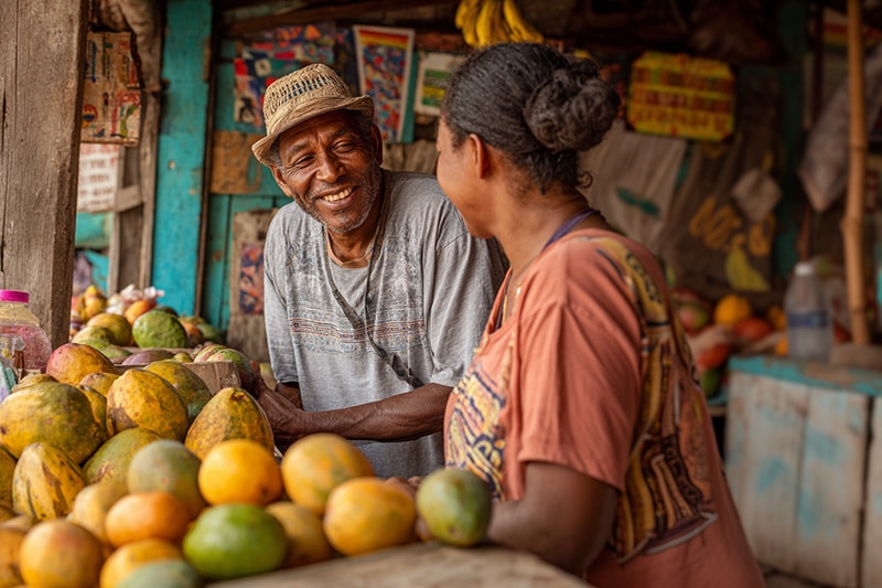 At a market stall in Belize, a simple chat turns into laughter. Kriol carries warmth and belonging across every conversation.