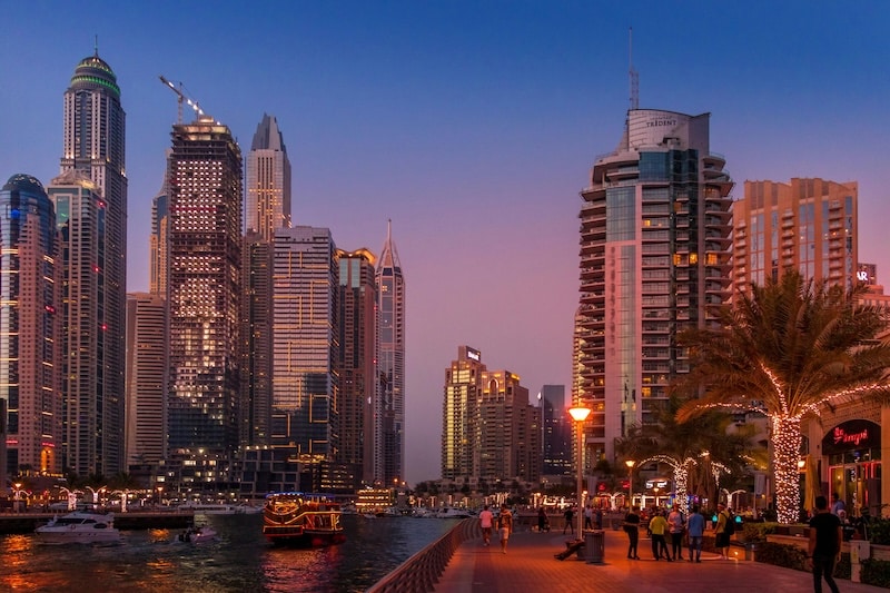 Dubai Marina at dusk, a reminder that in the UAE, ambition meets comfort. Zero income tax, unmatched connectivity, and cosmopolitan living make it a favorite for entrepreneurs and global professionals.