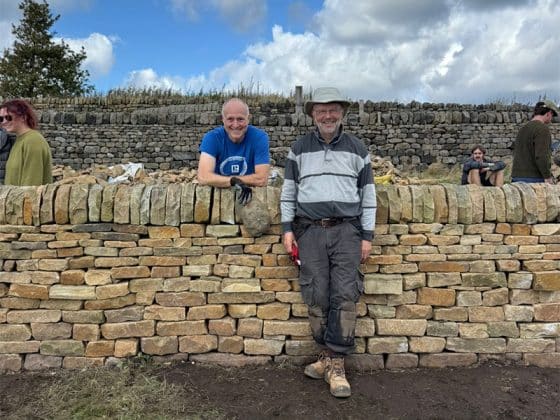 Building Walls: Roger and Mike with the finished Yorkshire wall