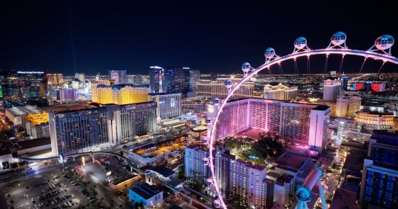 Aerial view of the Las Vegas Strip at night, the setting for the Plan B Summit, a global event on second residency, international investing, and asset protection.