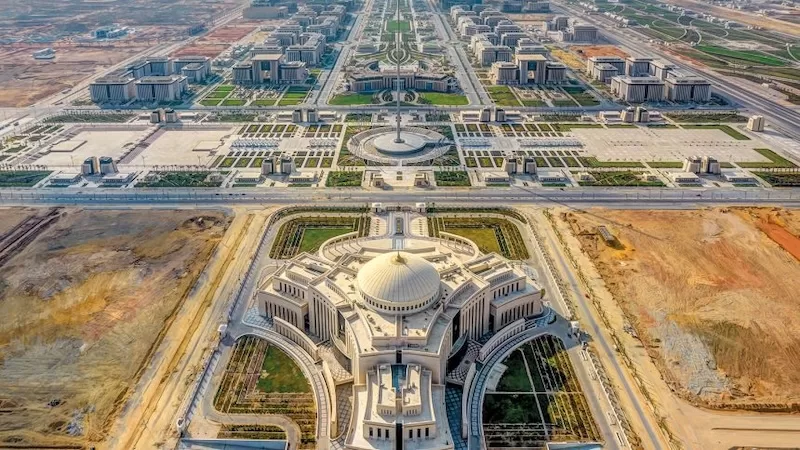 New Administrative Capital construction with high-rise buildings in Egyptian desert