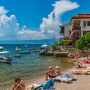 People enjoying the summer at the beach at Lake Ohrid in North Macedonia