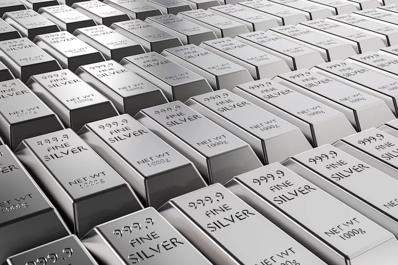 Rows of fine silver bars arranged in stacks as a symbol of silver investing and wealth preservation