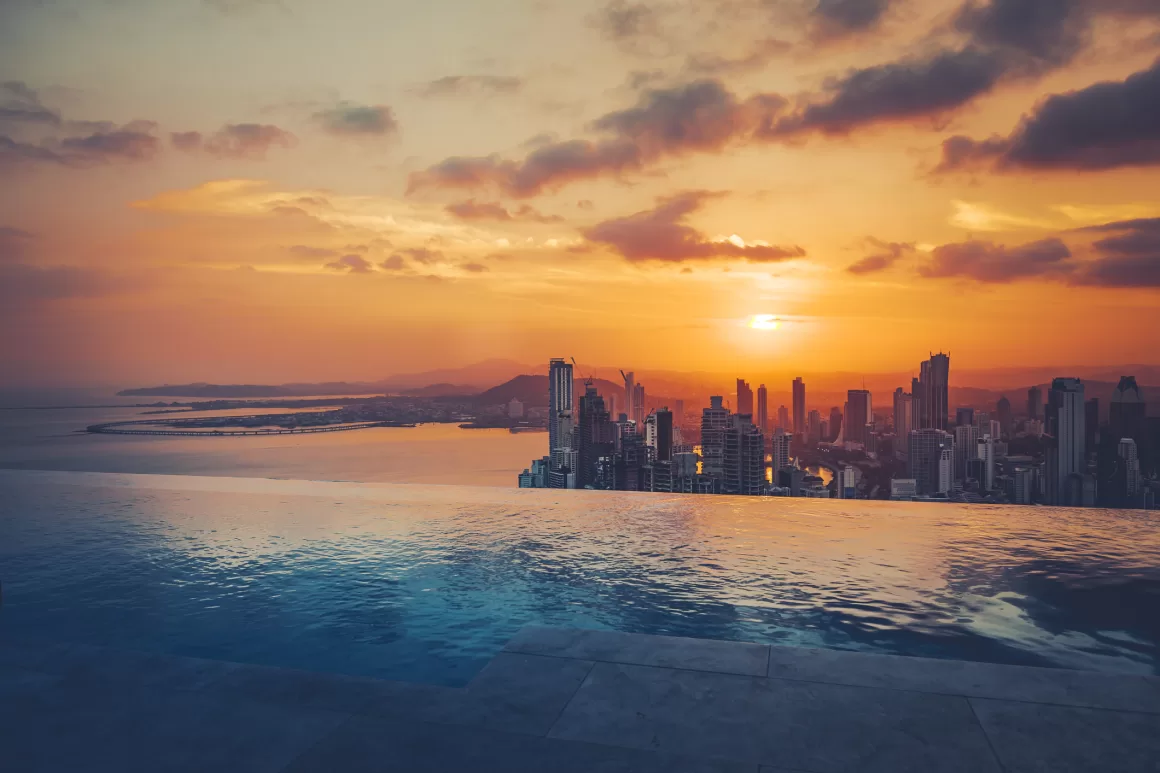 panama city skyline at sunset