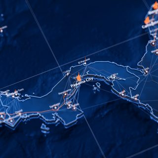 Panama City map big data visualization. Futuristic map infographic of city in Panama. Visual map data complexity in modern blue and orange colors