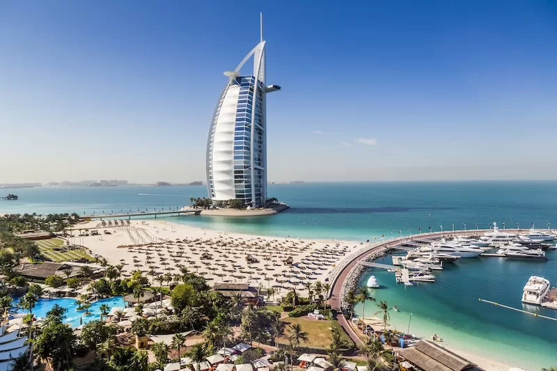 Burj Al Arab overlooking the beach and marina in Dubai