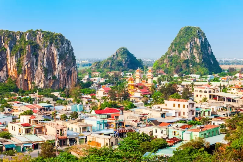 Da Nang neighbourhood surrounded by limestone mountains in Vietnam