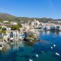 Aerial view of Cadaqués and its Mediterranean bay in Catalonia