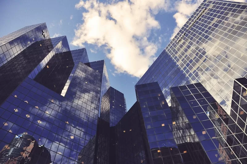 Modern financial district representing international banking infrastructure